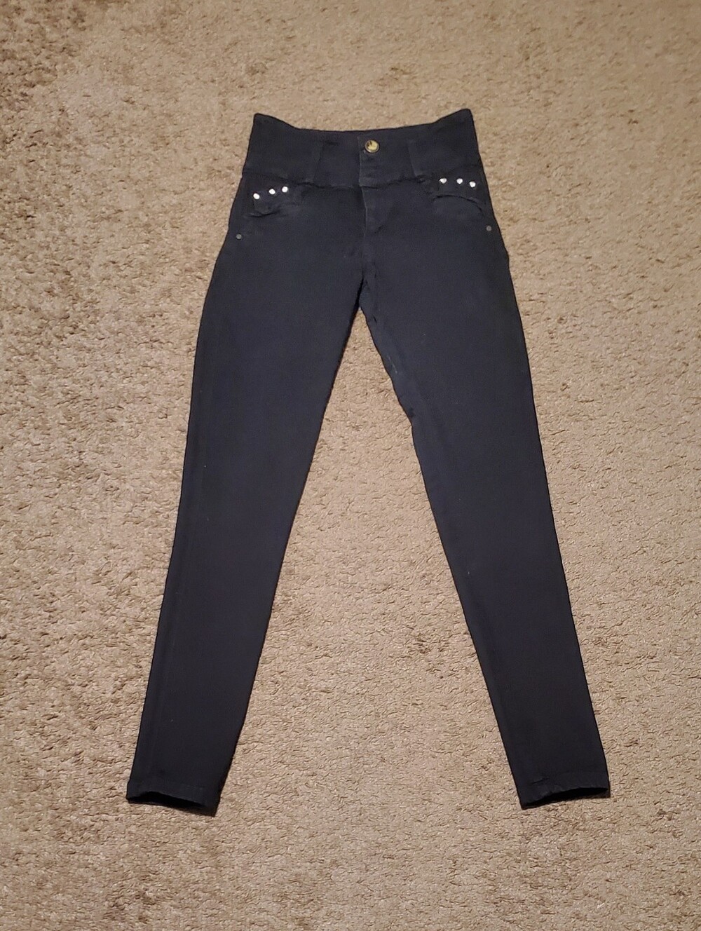 Muranos Colombian Black High-Waist Skinny Pants with Stud Details Jeans